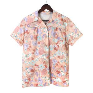 Vintage Women's Polyester Button Down Short Sleeve Shirt